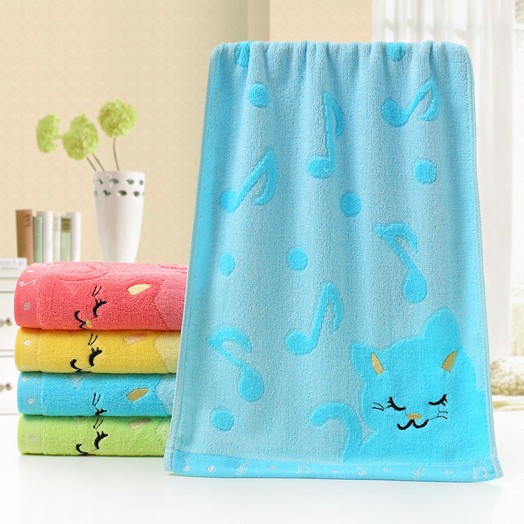HKM-949651 Bamboo Fiber Cat Design Small Towel - 25x50 cm, Soft & Absorbent Construction