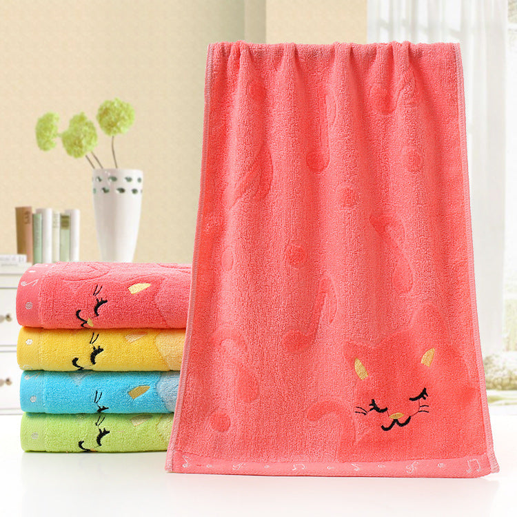 HKM-949651 Bamboo Fiber Cat Design Small Towel - 25x50 cm, Soft & Absorbent Construction