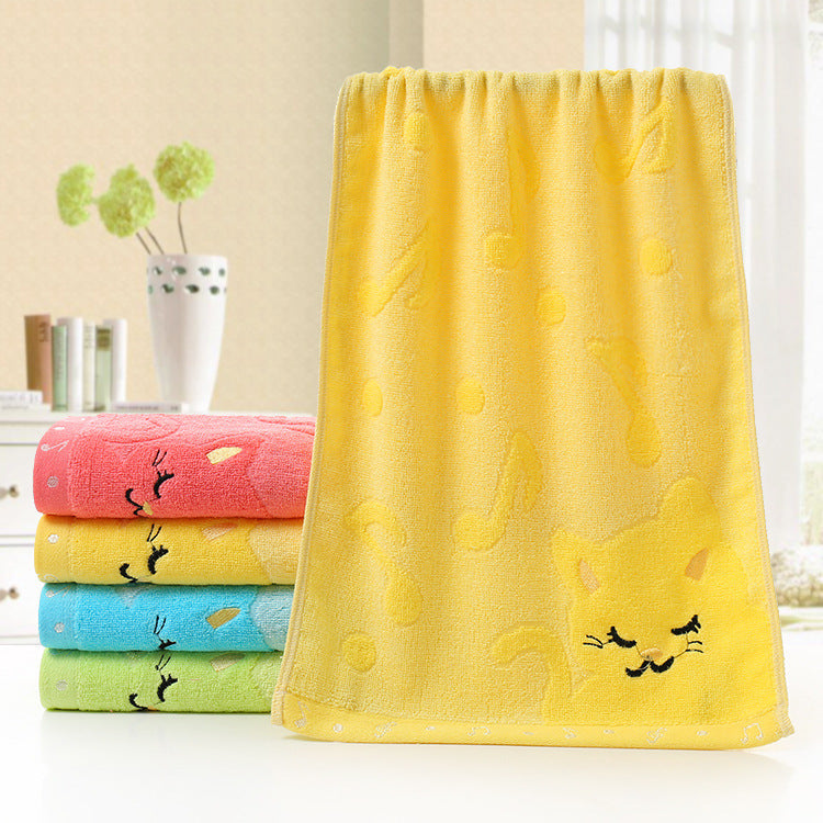 HKM-949651 Bamboo Fiber Cat Design Small Towel - 25x50 cm, Soft & Absorbent Construction
