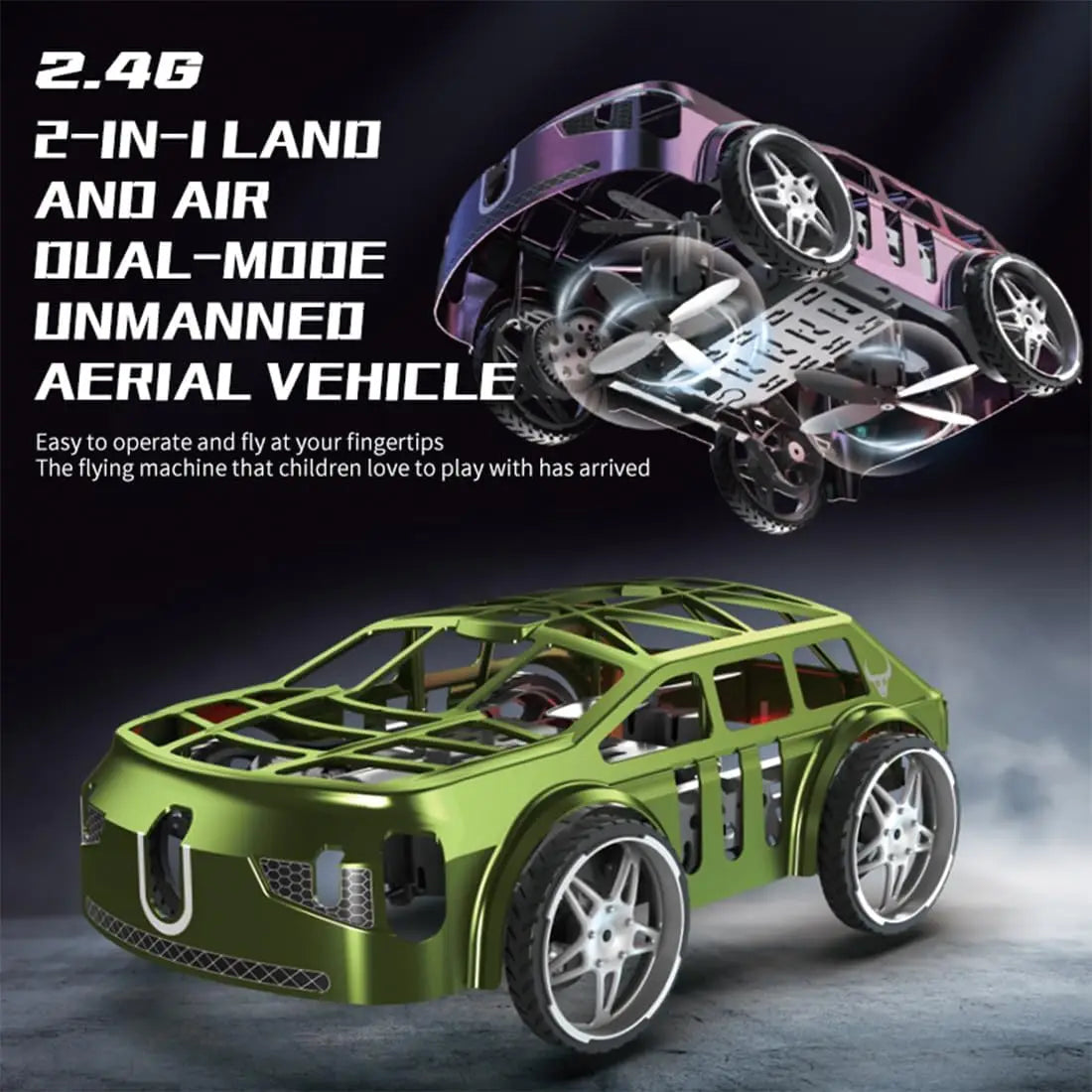 HKM-950035 2 in 1 Remote Control Flying Car with Headless Mode and LED Lights, Electric RC Vehicle for Indoor and Outdoor Use