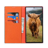 HKM-950163 Genuine Leather Flip Case with Card Holder for Samsung S25 Ultra - Multiple Color Options Available