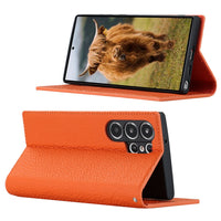 HKM-950163 Genuine Leather Flip Case with Card Holder for Samsung S25 Ultra - Multiple Color Options Available