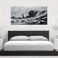 HKM-950163 Large Gray and White Seawaves Seascape Oil Painting on Canvas - Handmade Thick Wall Art for Modern Living Spaces