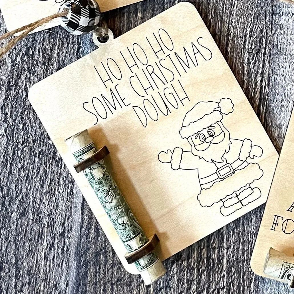 HKM-950355 Christmas Wooden Money Clip Decoration with Gift Rack and Tree Design
