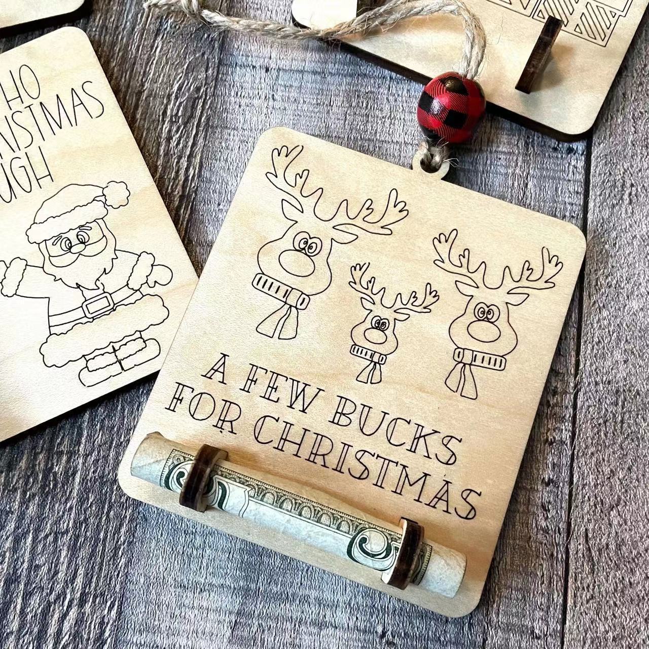 HKM-950355 Christmas Wooden Money Clip Decoration with Gift Rack and Tree Design