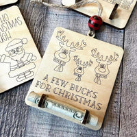 HKM-950355 Christmas Wooden Money Clip Decoration with Gift Rack and Tree Design