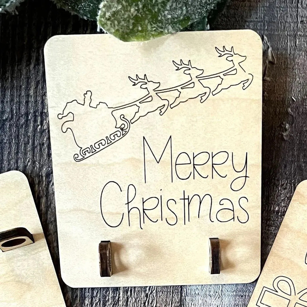 HKM-950355 Christmas Wooden Money Clip Decoration with Gift Rack and Tree Design