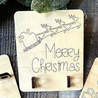 HKM-950355 Christmas Wooden Money Clip Decoration with Gift Rack and Tree Design
