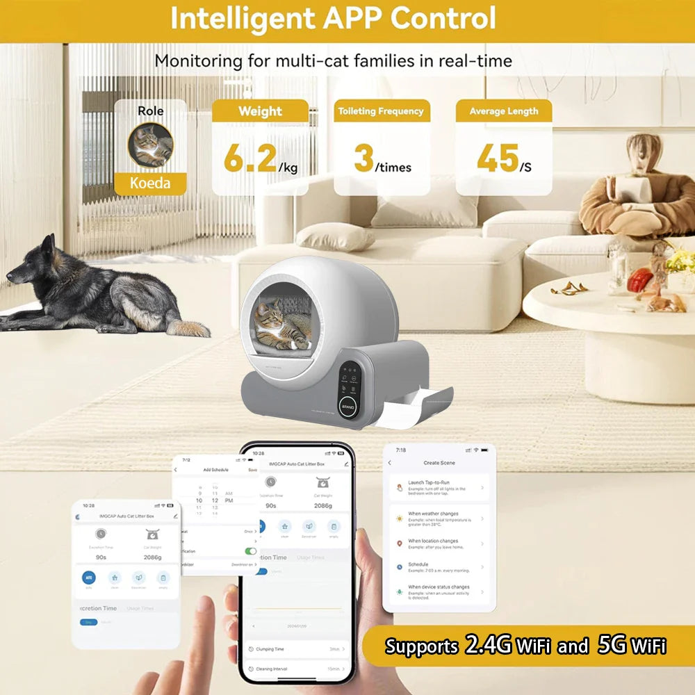 KTX-950355 Extra Large Smart Self-Cleaning Cat Litter Box with Odor Control and APP Connectivity, 66L Capacity