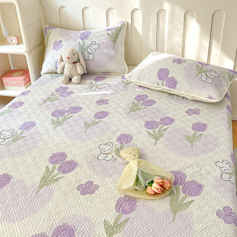 HKM-951059 Modern Floral Tatami Non-Slip Bed Cover Set in Three Sizes