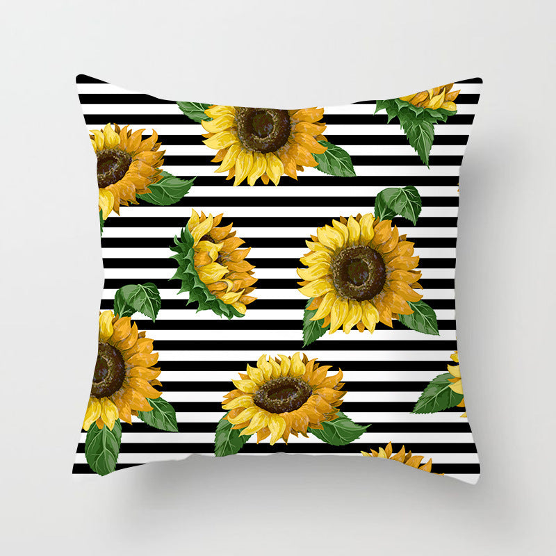 HKM-951123 Sunflower Pattern Peach Skin Sofa Pillowcase, 45cm x 45cm, Pure White Back