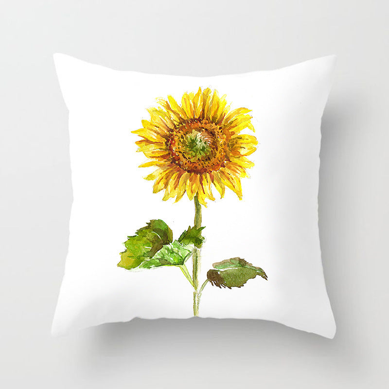 HKM-951123 Sunflower Pattern Peach Skin Sofa Pillowcase, 45cm x 45cm, Pure White Back