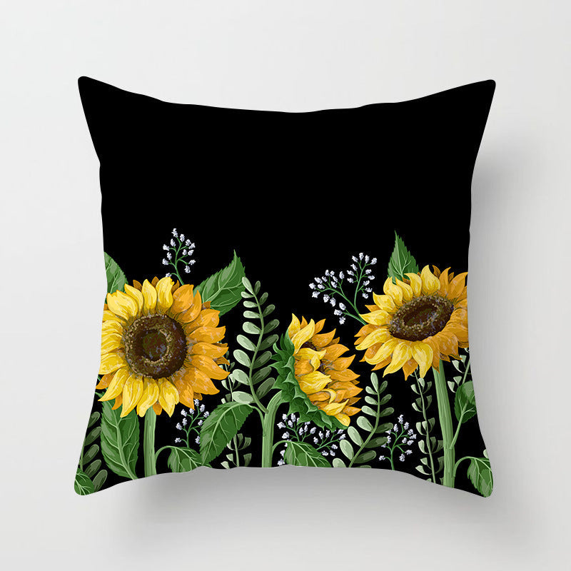 HKM-951123 Sunflower Pattern Peach Skin Sofa Pillowcase, 45cm x 45cm, Pure White Back