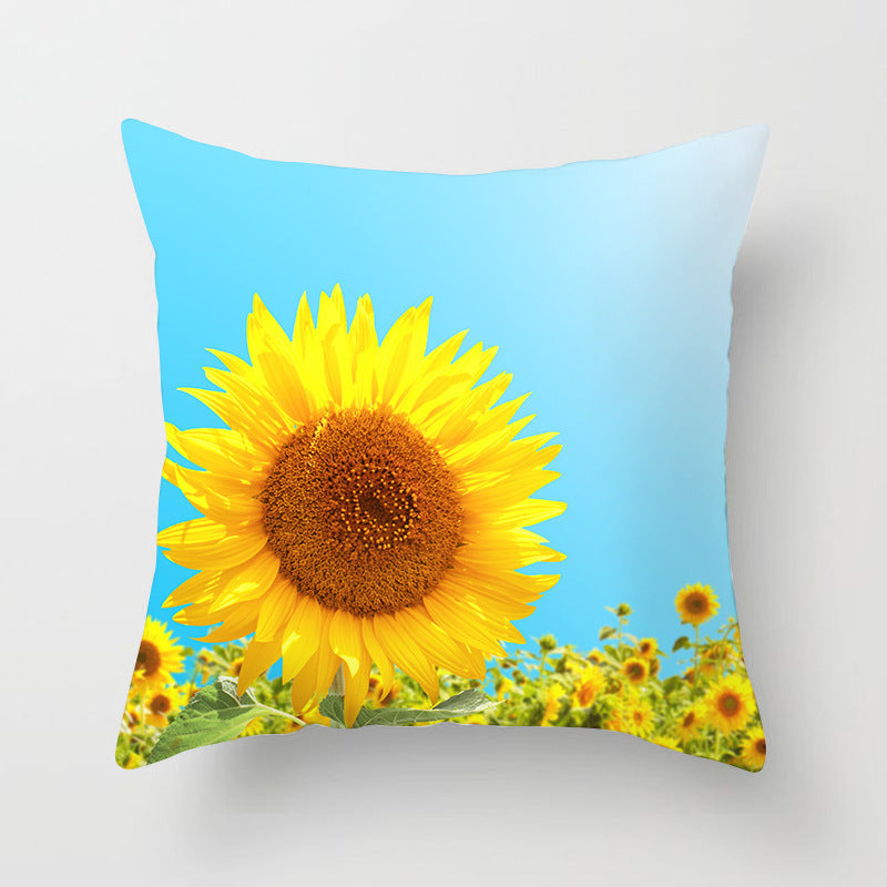 HKM-951123 Sunflower Pattern Peach Skin Sofa Pillowcase, 45cm x 45cm, Pure White Back