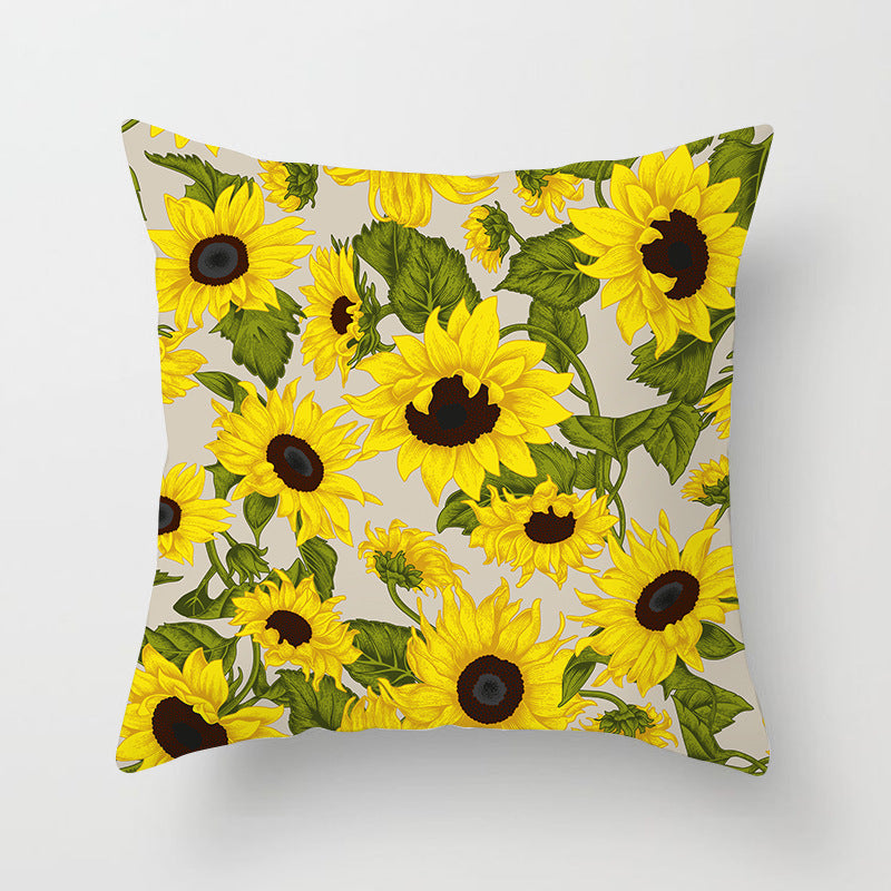 HKM-951123 Sunflower Pattern Peach Skin Sofa Pillowcase, 45cm x 45cm, Pure White Back