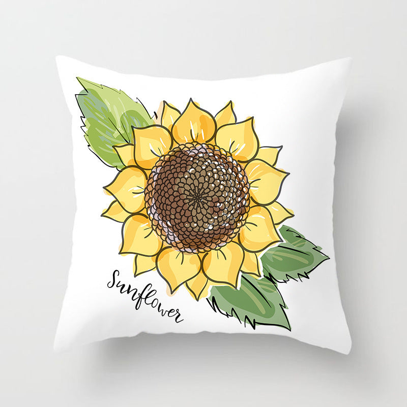 HKM-951123 Sunflower Pattern Peach Skin Sofa Pillowcase, 45cm x 45cm, Pure White Back