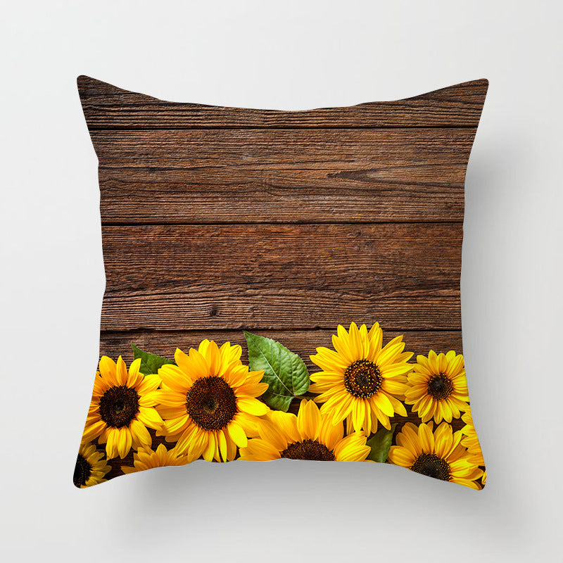 HKM-951123 Sunflower Pattern Peach Skin Sofa Pillowcase, 45cm x 45cm, Pure White Back