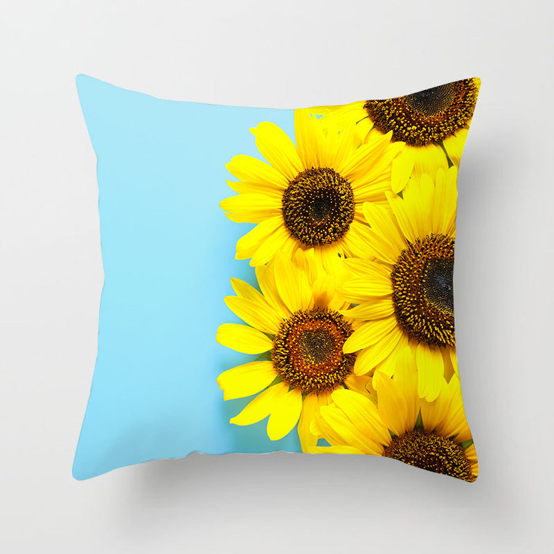 HKM-951123 Sunflower Pattern Peach Skin Sofa Pillowcase, 45cm x 45cm, Pure White Back