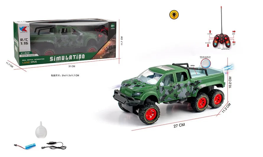 HKM-951187 1:16 Remote Control Climbing Car Toy - 6WD Rc Rock Crawler with Light Spray for Ages 8 and Up