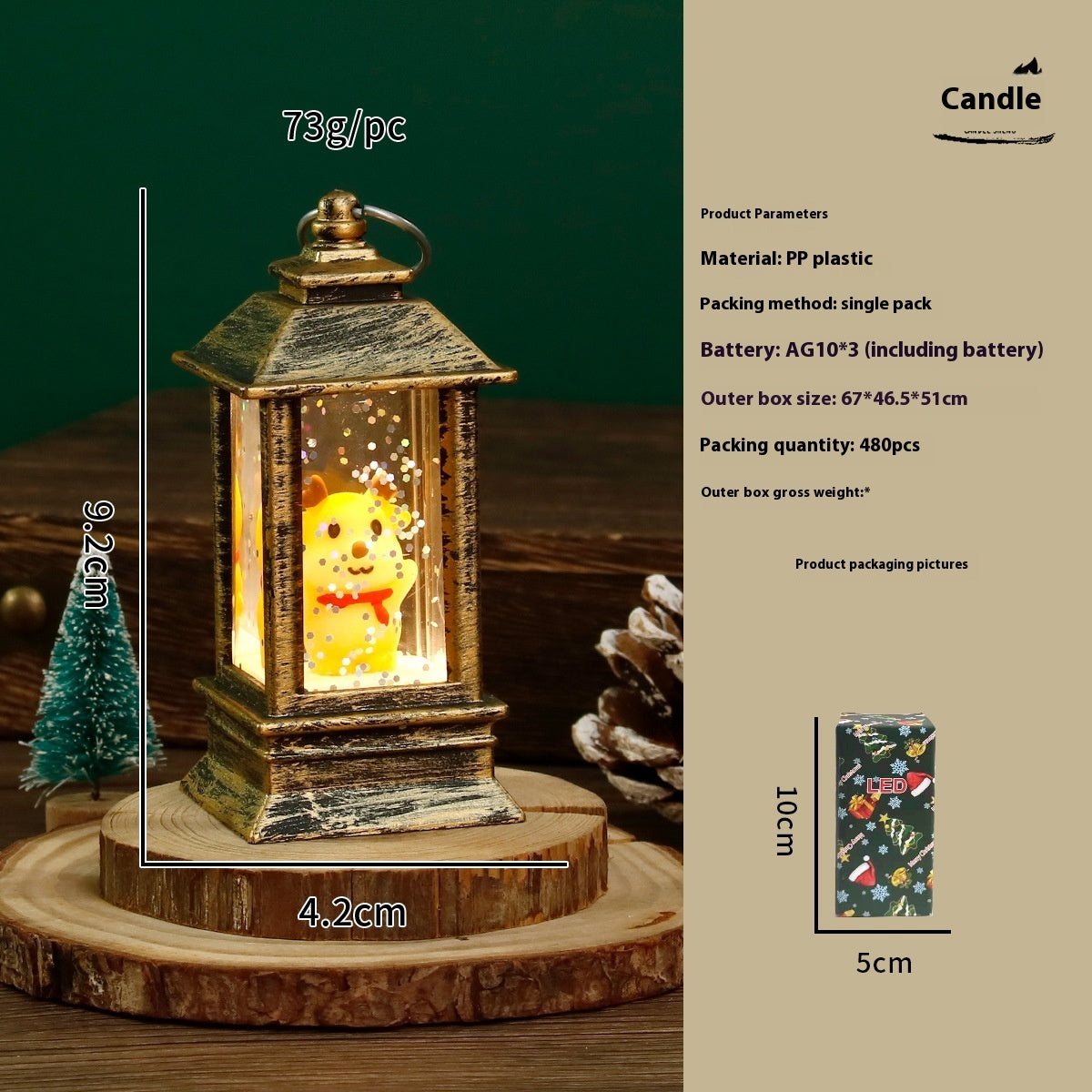 HKM-951187 Christmas LED Water Injection Decorative Candles – Santa Claus, Christmas Tree, Snowman, Elk in White or Bronze Shells