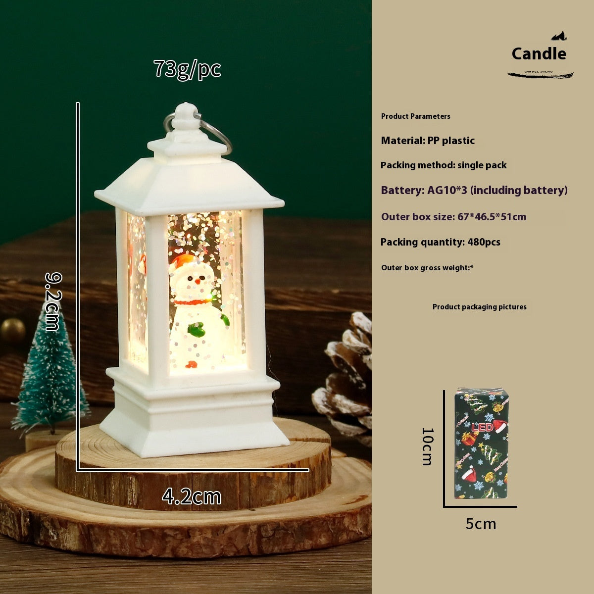 HKM-951187 Christmas LED Water Injection Decorative Candles – Santa Claus, Christmas Tree, Snowman, Elk in White or Bronze Shells