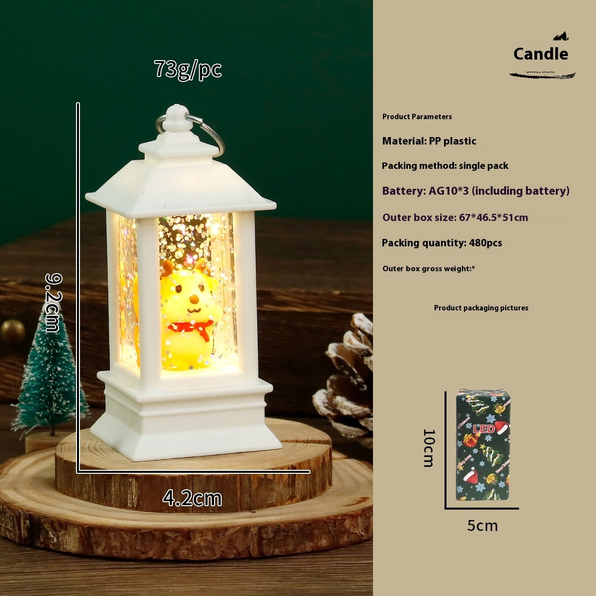 HKM-951187 Christmas LED Water Injection Decorative Candles – Santa Claus, Christmas Tree, Snowman, Elk in White or Bronze Shells