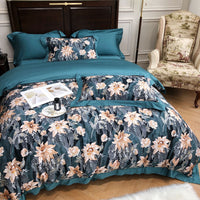 HKM-951379 European Style Cotton Digital Printing Four-Piece Bed Set with Floral Embroidery
