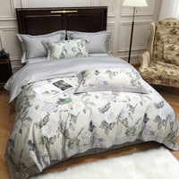HKM-951379 European Style Cotton Digital Printing Four-Piece Bed Set with Floral Embroidery