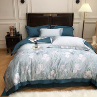 HKM-951379 European Style Cotton Digital Printing Four-Piece Bed Set with Floral Embroidery