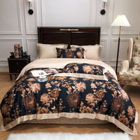 HKM-951379 European Style Cotton Digital Printing Four-Piece Bed Set with Floral Embroidery