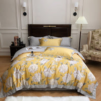 HKM-951379 European Style Cotton Digital Printing Four-Piece Bed Set with Floral Embroidery