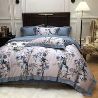 HKM-951379 European Style Cotton Digital Printing Four-Piece Bed Set with Floral Embroidery