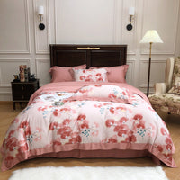 HKM-951379 European Style Cotton Digital Printing Four-Piece Bed Set with Floral Embroidery