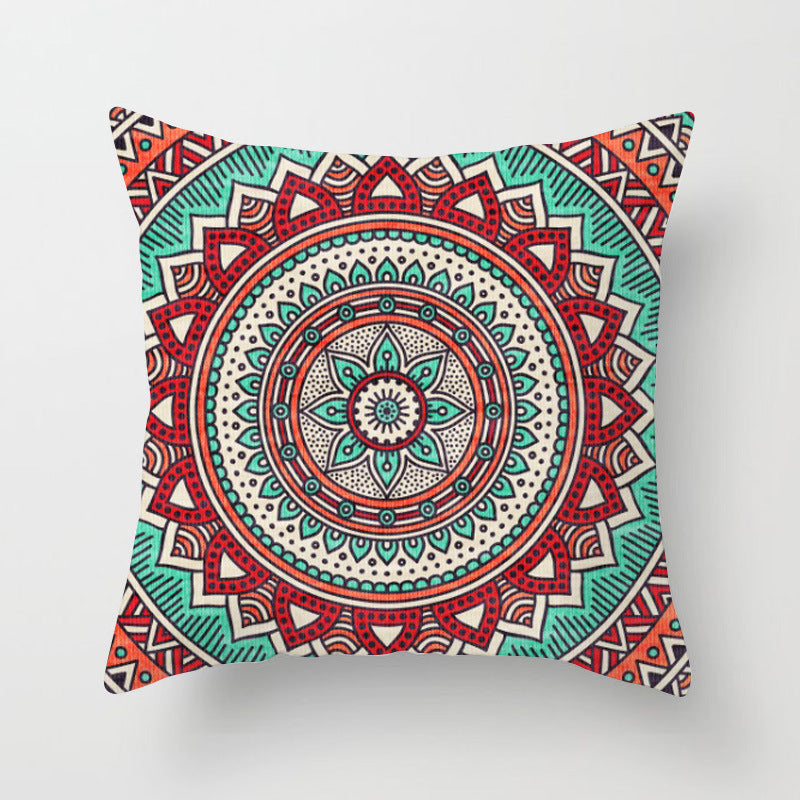 HKM-951443 Ethnic Mandala Pattern Polyester Pillowcase for Religious Ceremonies - 45x45cm Size
