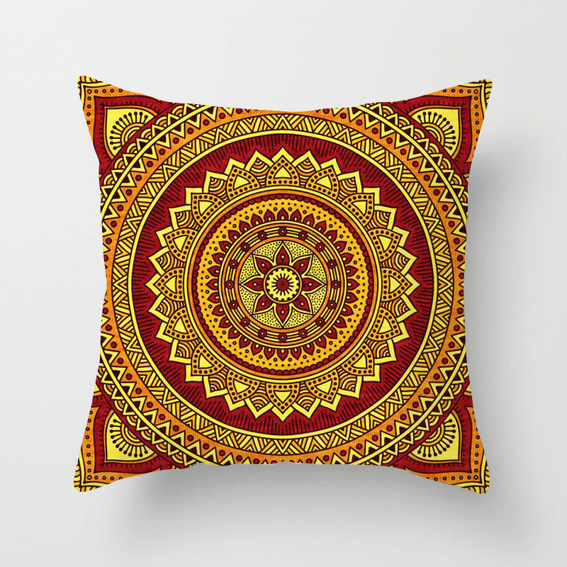 HKM-951443 Ethnic Mandala Pattern Polyester Pillowcase for Religious Ceremonies - 45x45cm Size