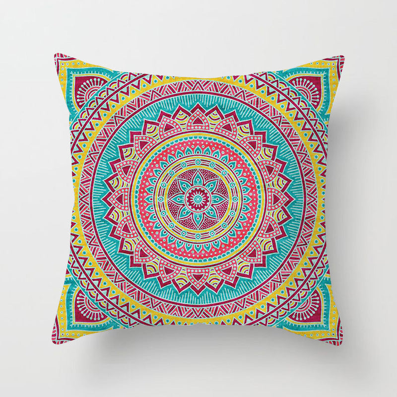 HKM-951443 Ethnic Mandala Pattern Polyester Pillowcase for Religious Ceremonies - 45x45cm Size