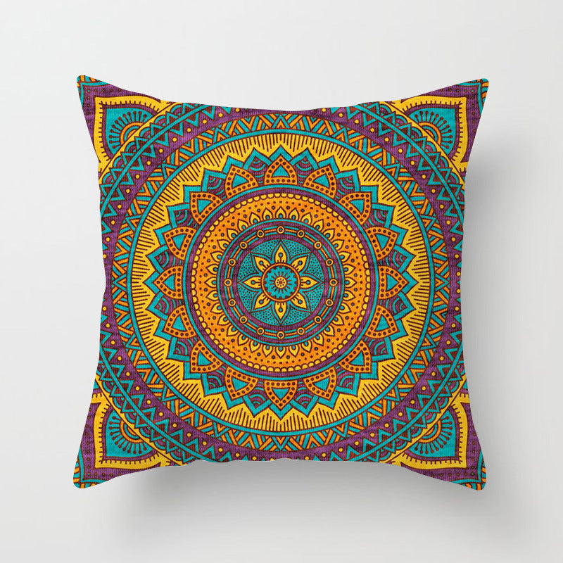 HKM-951443 Ethnic Mandala Pattern Polyester Pillowcase for Religious Ceremonies - 45x45cm Size