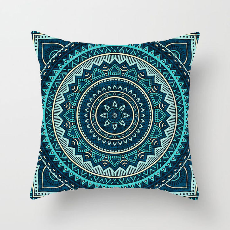 HKM-951443 Ethnic Mandala Pattern Polyester Pillowcase for Religious Ceremonies - 45x45cm Size