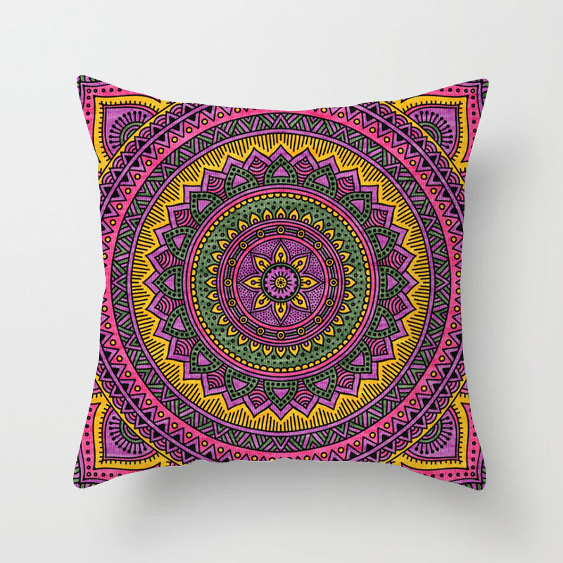 HKM-951443 Ethnic Mandala Pattern Polyester Pillowcase for Religious Ceremonies - 45x45cm Size