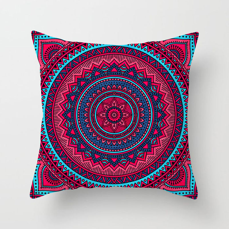 HKM-951443 Ethnic Mandala Pattern Polyester Pillowcase for Religious Ceremonies - 45x45cm Size