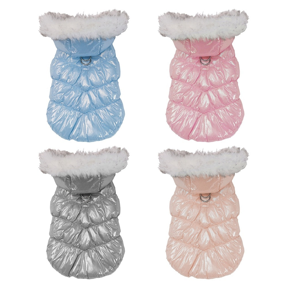 HKM-951699 Two-Legged Hooded Cotton Padded Pet Clothes in Blue, Pink, Champagne Gold, and Silver