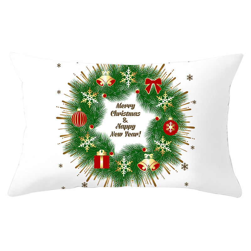 HKM-951763 Christmas Landscape Peach Skin Pillowcase, 30x50cm, Soft Fabric Cushion Cover