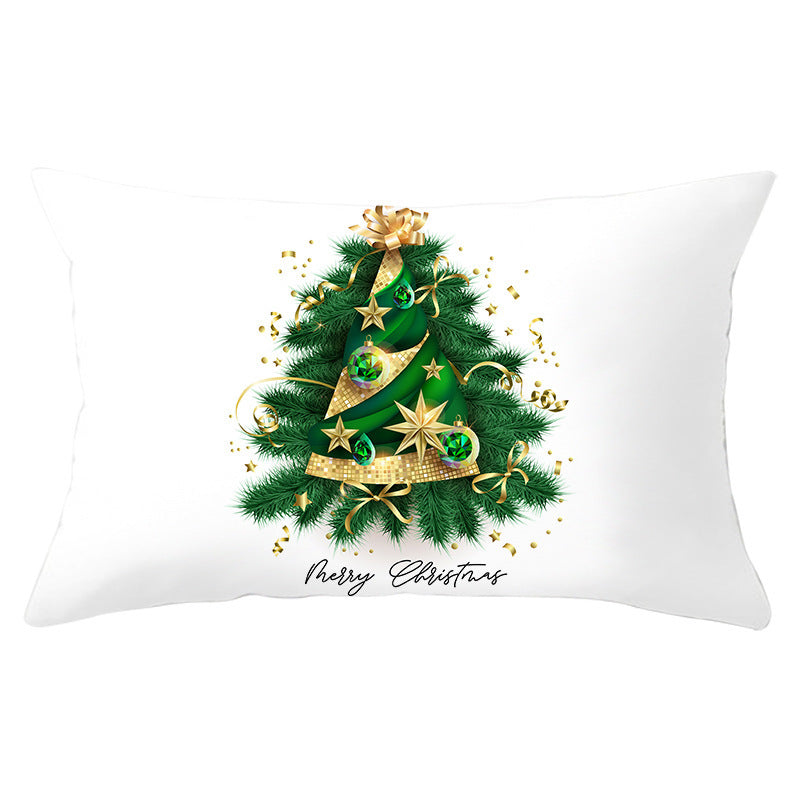 HKM-951763 Christmas Landscape Peach Skin Pillowcase, 30x50cm, Soft Fabric Cushion Cover
