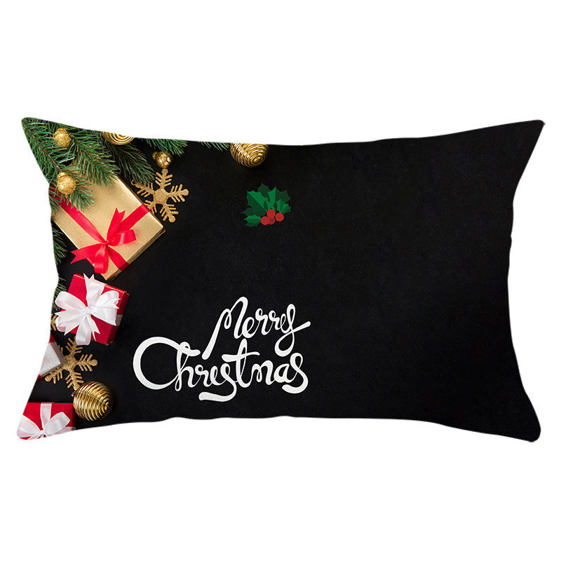HKM-951763 Christmas Landscape Peach Skin Pillowcase, 30x50cm, Soft Fabric Cushion Cover