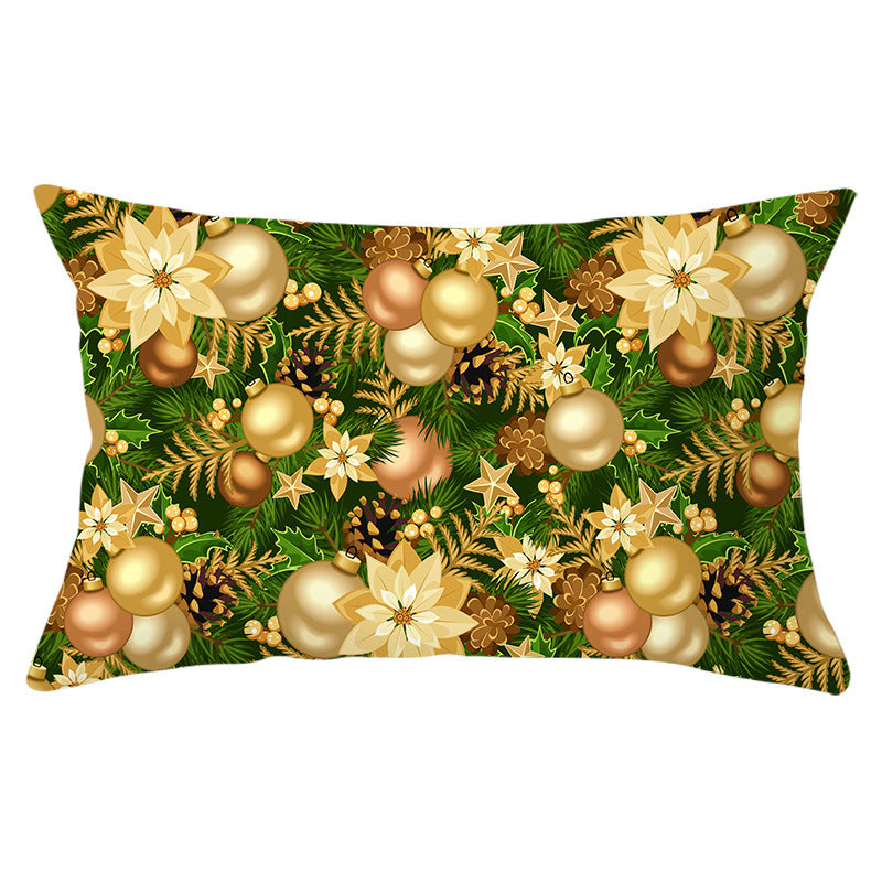 HKM-951763 Christmas Landscape Peach Skin Pillowcase, 30x50cm, Soft Fabric Cushion Cover