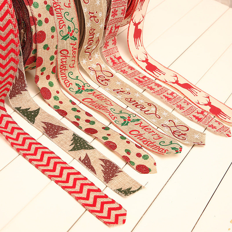 HKM-951827 Festive Christmas Polka Dot Linen Webbing Ribbon - 2m Length in Various Designs