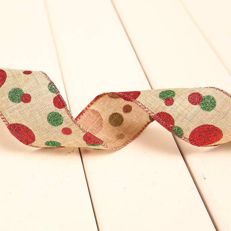 HKM-951827 Festive Christmas Polka Dot Linen Webbing Ribbon - 2m Length in Various Designs