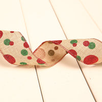 HKM-951827 Festive Christmas Polka Dot Linen Webbing Ribbon - 2m Length in Various Designs