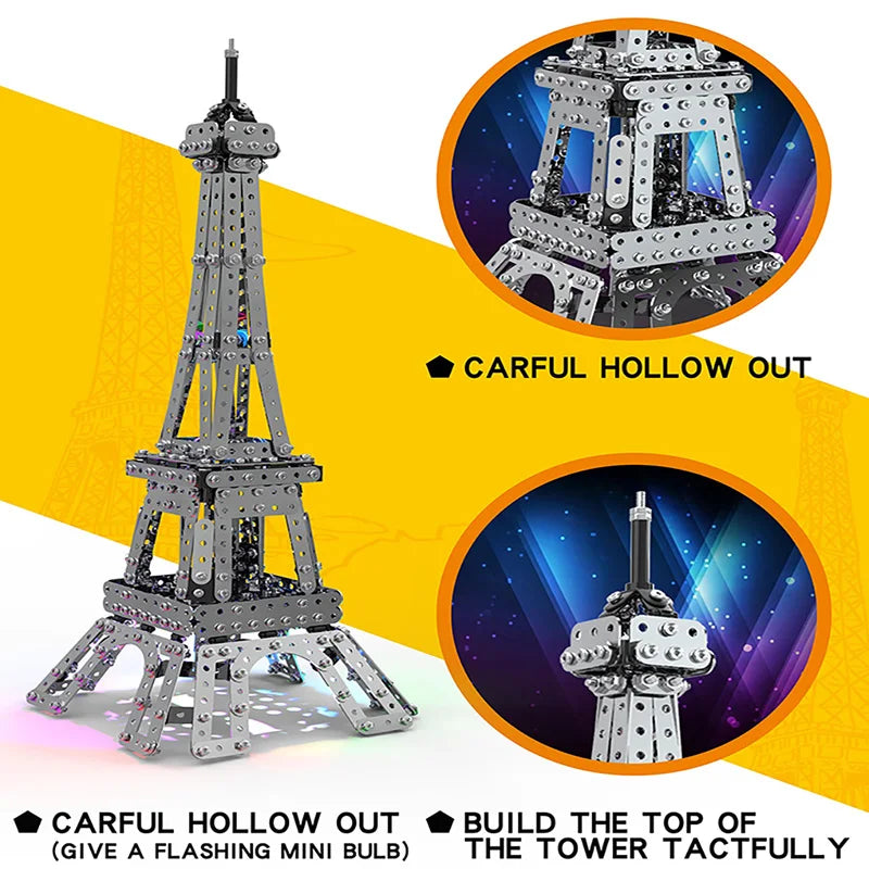 KTX-951955 3D Metal Paris Tower Model Building Block Toy for DIY Assembly and Education, Stainless Steel Construction