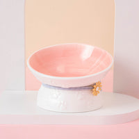 HKM-952403 Colorful High-Leg Ceramic Pet Bowl with Anti-Overturning Design – Available in Pink, Yellow, Blue, and Green